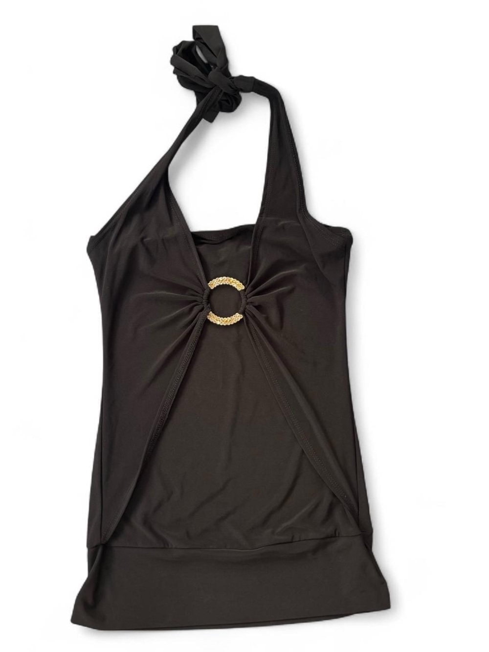 Y2K Body Central Black Rhinestone Ring Halter Top Clubwear McBling Size S